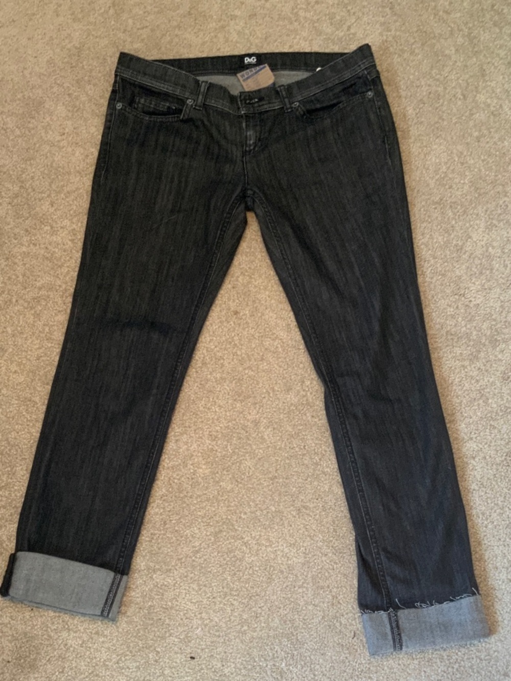 D&G Black Washed Boyfriend Jeans with Cuffed Hem